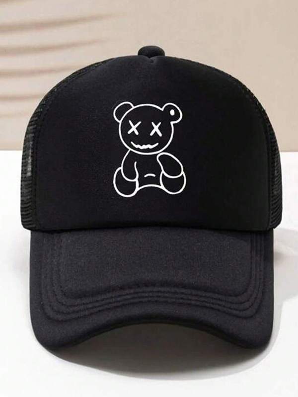 1 pièce Casquette de baseball unisexe à mailles respirantes et réglables avec motif d'ours blanc en ligne, casquette de camionneur