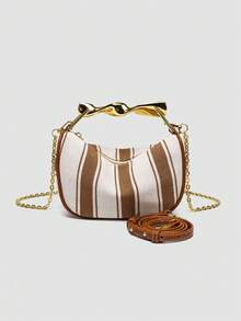 1 件帆布包，夏季新款女士包，金属手柄迷你拉链斜挎包，帆布小休闲手提包，单肩包，非常适合海滩、度假、假日，配有可拆卸肩带 - 摩卡棕 - 查看 2