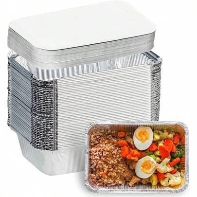 Tin Foil Tray With Lid Aluminum Foil Lunch Box With Paper Lid Household Disposable Takeaway Packaging Aluminum Foil Lunch Box Outdoor Barbecue Tin Foil Tray Alcohol Lamp Camping Grilled Fish Stove Household Air Fryer Baking Oven Tray