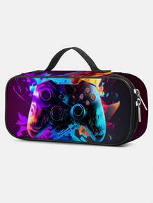 Kids Pencil Case With Soccer Ball Print, 3 - Layer Large Capacity, Cute Handle For Back To School, Multi-Slot Boys Mark Pouch With Zipper Compartments For Office School - Pencil Case - View 2