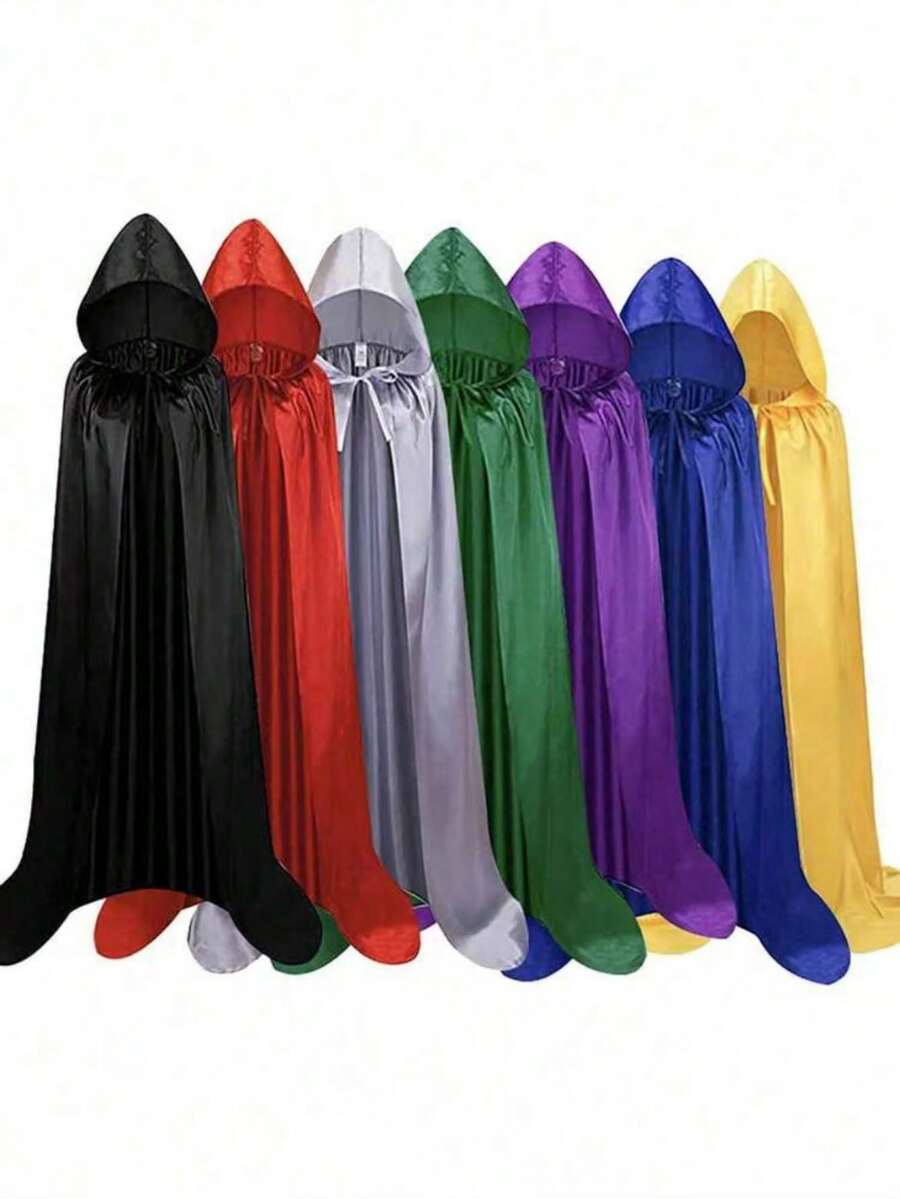 Capa de 110cm/130cm/170cm, bata con capucha unisex, opciones de multicolor, tela de canario, adecuada para jugar a caballeros, brujas, magos, reinas, reyes, disfraces de Halloween, Pascua, carnaval, disfraces medievales, fiestas de cumpleaños, vacaciones, actuaciones de mascarada - Multicolor - Ver 1