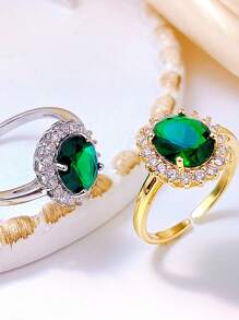 1 Peça Anel de Liga de Cobre com Zircônia Esmeralda Oval Elegante