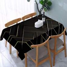 1pc Modern Minimalist Black Tablecloth With Gold Geometric Pattern - Machine Washable Polyester, Rectangular Design, Suitable For Dining Table And Coffee Table, Elegant Home Decor, Dining Table Decoration