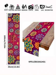 1pc Happy Diwali Table Decor, Purple Diwali Table Cloth, 180x35cm Polyester Table Decoration, Festival Party Decorations, Home Decor - Multicolor - View 10