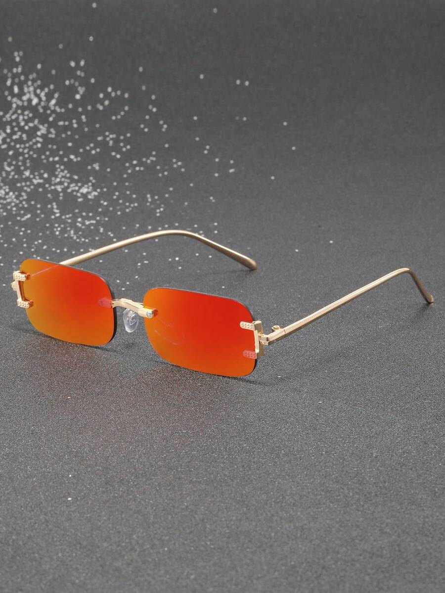 1副男士金属方形窄无框时尚眼镜