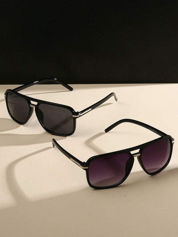 2 piezas Gafas de moda clásica con doble puente y marco grande, gafas decorativas populares en Europa y América, adecuadas para reuniones diarias, regalo perfecto para hermanas y parejas, gafas unisex