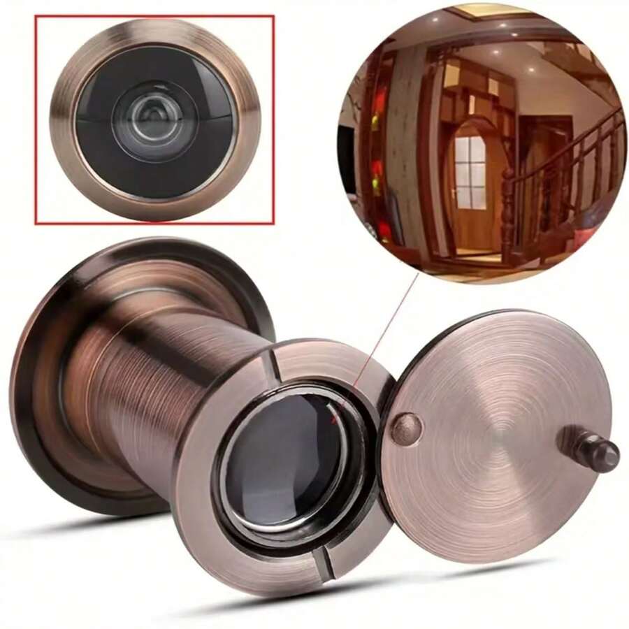 200 Degree Wide Angle Peephole Viewer, High Definition Glass Lens, Anti-Theft, Anti-Pry, Suitable For Hotel Doors And General Doors, No Battery Required, Ensure - Bronze - View 1