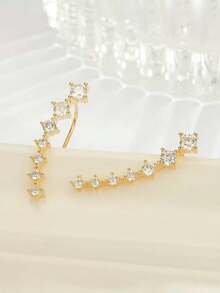 1 Pair Cubic Zirconia Stud Earrings For Women - Yellow Gold - View 5
