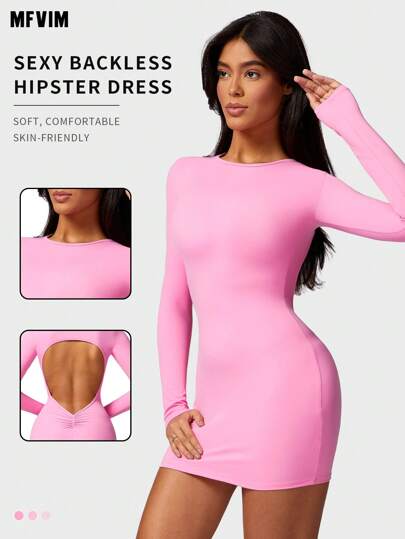 MFVIM Women's Round Neck Backless Sleeveless Bodycon Mini Dress For Sports & Exercise