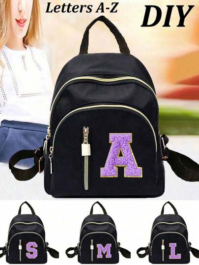 DIY Towel Embroidered Letters Backpack Mini Unisex Fashionable Zipper Closure Backpack, Suitable For Daily Use,Minimalist Women'S Classic, Casual, Portable, For Teen Girls Women College Students,White-Collar Workerswork, Business, Commute