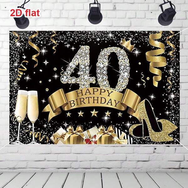 Reusable Portable Black & Gold Birthday Backdrop, Suitable For Photo Shooting, Party, Wedding, Home Decor - Shiny Black & Gold Birthday Celebration Photography Background, 40th, 50th Birthday Banner, Black & Gold Birthday Celebration Decor, Suitable For Women, Versatile Use!