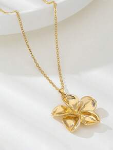 1 pezzo di collana vintage di alta moda con fiore plissettato Plumeria, stile bohémien in metallo, regalo di gioielli estivi da donna