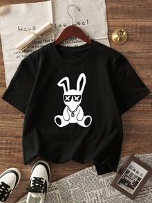 男士个性化印花短袖 T 恤，舒适透气面料，时尚夏装 - 黑色 - 查看 1