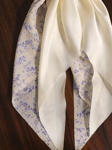 2 件纯色和花卉雪纺长围巾披肩发圈发饰，波西米亚宫廷风格，休闲，涤纶，四季皆宜，发圈，发圈，洗脸 - 米色 - 查看 4