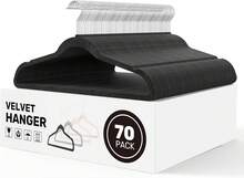 Heavy Duty Velvet Hangers 70 Pack, Non-Slip Clothes Hangers With Shoulder Notches, 360° Swivel Hooks, Coat Suit Hangers For Closet Space Saving, Black,9233403 - 淺粉色 - 查看 1