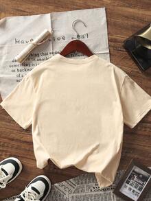 Tween Boy Skeleton Pose Print Short Sleeve T-Shirt, Quality Youth Apparel With Unique Design - Apricot - View 3