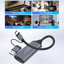 Tarjeta de captura de video 4K HD a USB/USB-C, tarjeta de captura de audio y video Full HD 1080p, dispositivo de captura para enseñanza, juegos, transmisión en vivo, compatible