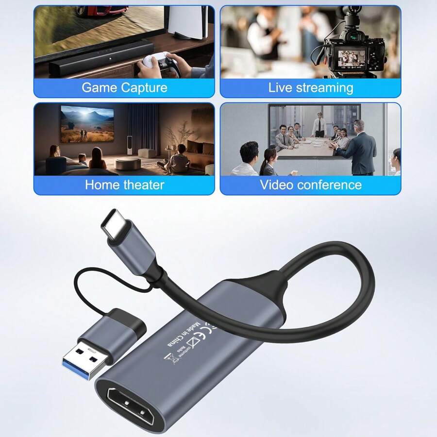 Tarjeta de captura de video 4K HD a USB/USB-C, tarjeta de captura de audio y video Full HD 1080p, dispositivo de captura para enseñanza, juegos, transmisión en vivo, compatible