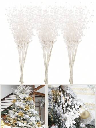 10 st - Konstgjorda glitterbärstjälkdekorationer, dekorativa pärlstavar, glittrande kvistar, plockar, grenar till julgran, liten vas, högtid, bröllop, fest, konstgjorda glitterbärstjälkdekorationer 15,7 tum dekorativa julplockar glittrande pärlstavar grenar för julgransdekoration gör-det-själv krans pyssel heminredning (vit)