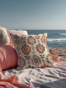 1 pieza Funda de cojín con estampado floral, conjunto de decoración del hogar minimalista bohemio, diseño con cremallera, hecho de tela de poliéster para fácil limpieza, superficie suave y mullida, adecuado para sala de estar, dormitorio, patio exterior (sin relleno de cojín)