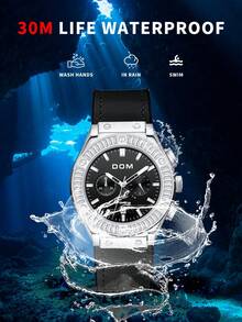 DOM 1pc Women's Fashionable Multi-Function Chronograph Silicone Calendar Quartz Waterproof Watch, Rhinestone Decorated