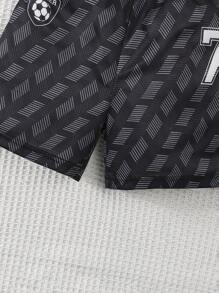 Ensemble 7 pièces de t-shirt et shorts imprimés numériques pour adolescents - polyester, facile d'entretien, col rond, opaque, design blocs de couleurs sportif et performant, pour le printemps/été, cadeau de football pour garçons, idéal pour l'extérieur
