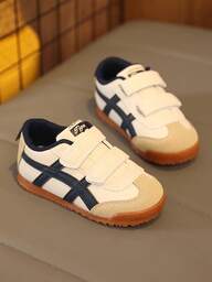 1 Pair Blue Soft & Comfortable Leather Patchwork Infant/Toddler Athletic Shoes, Round Toe Anti-Kick Design, Durable Sole, Fashion Casual Sneakers For Baby Boys/Girls, Suitable For Walking, Running, Daily Wear, Autumn/Winter