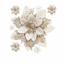 3/5pcs Artificial Christmas Red Flower 5.5" Glitter Christmas Red Flower Decor With Stem And Clip For Wreath, Christmas Tree, New Year Party, Wedding Decoration Home Decor Christmas Decorations Room Decor - Multicolor - View 10