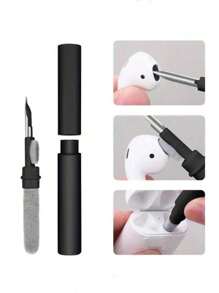 便携式黑色耳机清洁笔，三合一多功能清洁套装，配有软毛刷，适用于清洁无线耳机、耳机、充电盒配件、电脑、键盘等