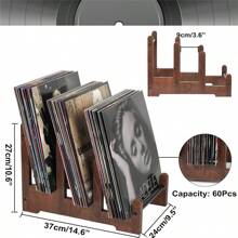 Cirelle 1pc Wooden Record Stand, Vinyl Record Storage, Can Hold 60 Vinyl Records Display Rack, Wooden Album Storage For Vinyl Records, Magazines, Files - Multicolor - View 8