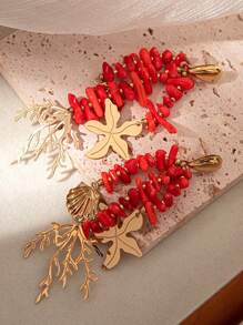 Mazuer 1 对复古金色珊瑚礁生物流苏耳环，夸张高端设计，时尚适合约会、教师节、毕业典礼、感恩节、节假日、万圣节派对、日常通勤、度假