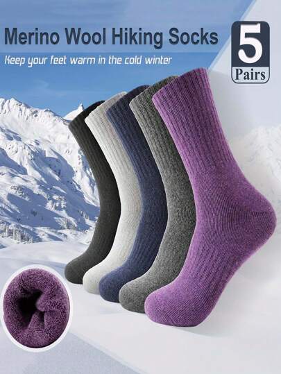 5 Pairs Merino Wool Warm Hiking Socks - Thick Cushion Moisture Wicking Ankle Socks For Men And Women, Essential For Outdoor Activities In Winter, Fall Socks