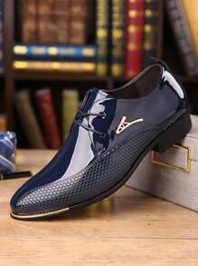 Plus Size Men's Glossy Leather Lace-Up Pointed Toe Dress Shoes, Formal Wedding Business Attire Formal/Business Formal