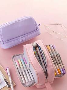 1pc Large Pencil Case ,High Capacity Holder Box Storage Bag ,Large Capacity Multi-Layer Pen Bag,Desk Organizer Marker Pouch Pen For Middle School Office College Adult Girl And Boy Back To School(Multiple Colors Available),Back To School,School Supplies - Multicolor - View 11