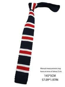 1 件条纹休闲涤纶针织领带，男女通用，四季皆宜