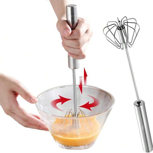 1 Stück Edelstahl Eiweiß Schneebesen, Handdreh Rotierender Schneebesen Mixer, vielseitiger Milchaufschäumer, Handdreh Mixer Rührer zum Mischen, Aufschlagen, Schlagen und Rühren