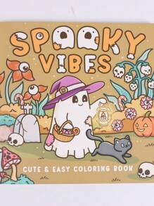 1本幽灵氛围涂色书：适合成人和青少年，拥有可爱的幽灵角色和轻松的场景，有助于缓解压力。万圣节、亡灵节或圣诞节生日的完美礼物，适合学校用品、返校季
