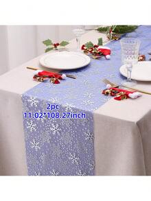 1/2 Roll Red Snowflake Table Runner, 11.02*108.27/196.85 Inches, Winter Snowflake Christmas Table Runner, Suitable For Christmas, New Year, Party, Dinner, Thin Chiffon Snowflake Table Runner, Multi-Color Options - Solid Color - View 23
