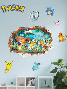 pokemon 1 pièce/set Stickers muraux de salle de bain Pikachu, stickers muraux de chambre, stickers muraux en matériau PVC détachable, convient pour les décorations murales du salon, stickers, décorations murales, stickers en vinyle pour la décoration de la maison, cadeaux de fête, cadeaux d'anniversaire, cadeaux de fête