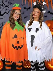 1 pezzo Mantello/Mantellina per Ognissanti, Costume da Zucca di Ognissanti, Outfit per Cosplay e Feste di Ognissanti, Tuta da Zucca
