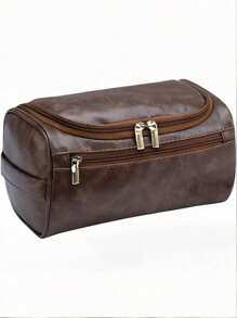 1 Peça, Couro PU, Unissex, Bolsa de Toucador de Viagem Impermeável de Camada Dupla, Bolsa de Barbear de Grande Capacidade - Perfeita para Produtos de Higiene e Beleza Essenciais, Viagens de Negócios e Férias, Bolsa de Toucador, Essenciais de Viagem de Verão, Durável, Perfeita para Férias na Praia, Suprimentos Escolares de Férias, Itens Essenciais para Dormitório, Volta às Aulas