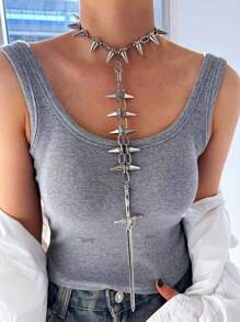 1 Peça Colar Longo Feminino com Pingente de Espada Revestida de Estilo Punk Fashion, Colar de Espinha, Adequado para Streetwear e Uso Casual