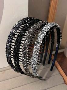 4条装女士多色新款发箍，多功能水钻褶皱发箍，防滑齿设计，适合日常佩戴，发带，发箍，发饰，头饰 - 彩色 - 查看 1