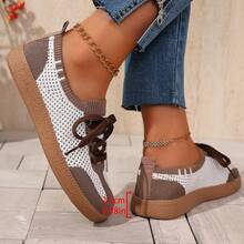 拼色运动鞋 - 拼色休闲运动鞋 - 系带，轻便，软底 - 散步，滑冰，日常穿着 - 女士 - 舒适，时尚，多功能 - 迈向时尚与舒适 - 咖啡 - 查看 8