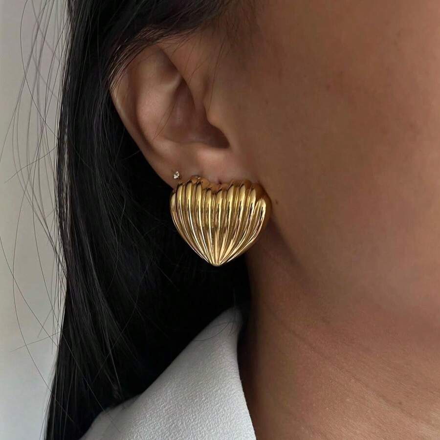 Geometric Heart Earring 18K Gold Plated With Italian Varnish – 316L Stainless Steel - 金色 - 查看 1