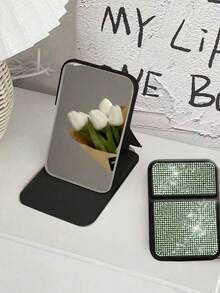 Espejo de lápiz labial plegable de lujo con diamantes brillantes - Aplica maquillaje fácilmente en cualquier momento y lugar, espejo de maquillaje plegable portátil brillante con cristales - Diseño rectangular, adecuado para bolsos, fiestas, citas, etc., espejo de bolsillo plegable con diamantes incrustados de alta definición, disponible en múltiples estilos de color de diamantes, adecuado como regalo del Día de San Valentín, regalo del Día de la Madre o regalo para hermanas. - Multicolor - Ver 5