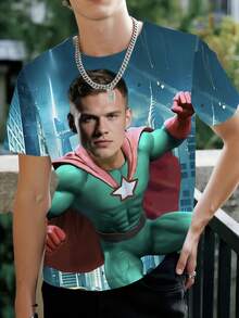 1 PC Custom Men's Sports T-Shirt, Customize Your Own Graphic Tees, Comfortable Loose Fit Men's Shirts, Customize Friends And Family Face Photo T-Shirts, Sports Shirts, Unique Holiday Gifts, Anniversary Gifts, Personalized Men's Clothing, Gifts For Him, Sports T-Shirts, Party Wear - Multicolor - View 2