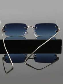 نظارة رجالية معدنية مربعة ضيقة بدون إطار موضة