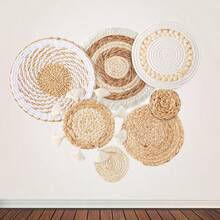 1pc 1 Pack Boho Wall Basket Decor - Seagrass Rattan Wicker Wall Decor Round Handmade Hanging Rustic Flat Elegant Wall Art For Farmhouse Living Rooms Bedrooms Display Table Settings Kitchen Home - Multicolor - View 2