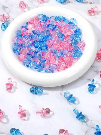 50/150pcs Mini Acrylic Baby Pacifiers For Baby Shower Decorations, Table Scatter, Bulk Pacifiers For Gender Reveal Party Favors , Games & Activities(Pink)